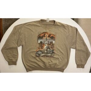 VTG Orange County Choppers Sweatshirt XL Tan Biker Grunge Distressed Thrashed